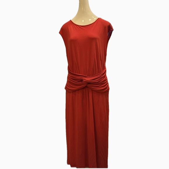 Burberry Rustic Cadmium Red Midi Dress with Ruched Waist and back Zipper - Picture 1 of 13